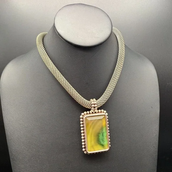 ✨ Stephen Dweck 1996 Signed Sterling Pendant Necklace | 16" Woven Chain - Picture 1 of 7